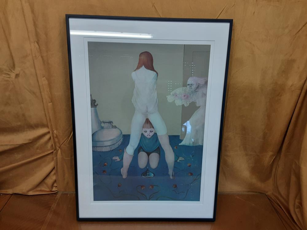 TABLEAU LITHO CADRE NOIR FEMMES ET GRAND MERE FLEURS