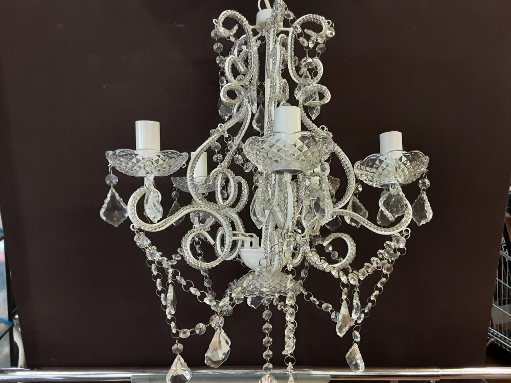 LUSTRE VENITIEN A PAMPILLES 5 BRANCHES DIAMETRE 45CM HAUT ENVIRON 60CM