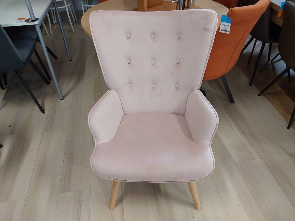 FAUTEUIL EN VELOURS ROSE - PIEDS BOIS (1189832-125725) 2ÈME CHOIX