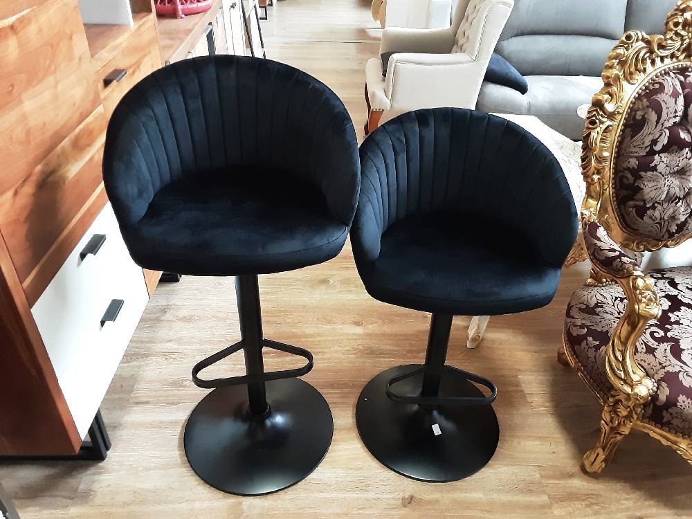 LOT DE 2 TABOURETS DE BAR REGL. EN HAUTEUR VELOURS ET METAL NOIR (1190563/64-114007) 2ÈME CHOIX