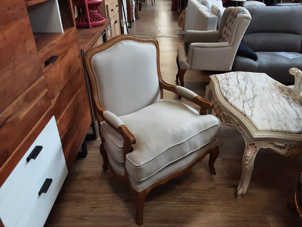 FAUTEUIL BERGÈRE EN LIN BEIGE (1194176/77-47796) 2ÈME CHOIX