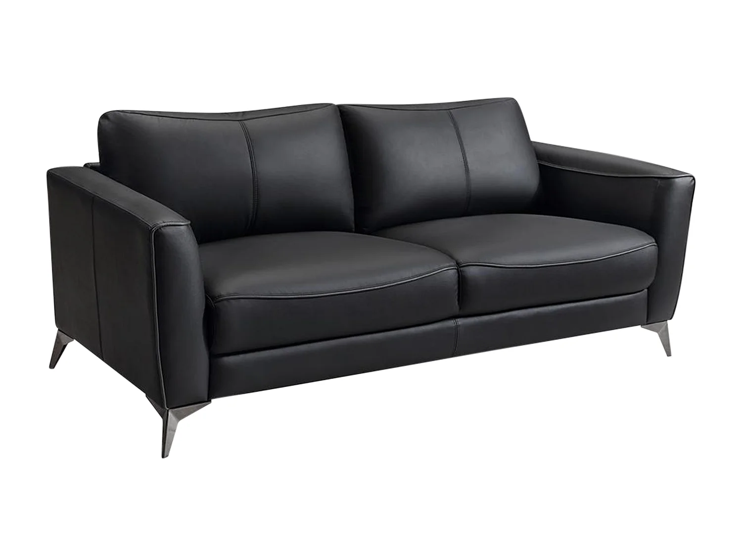 CANAPÉ 3 PLACES EN CUIR NOIR - PASSEPOIL GRIS (1195944-114319) 2ÈME CHOIX