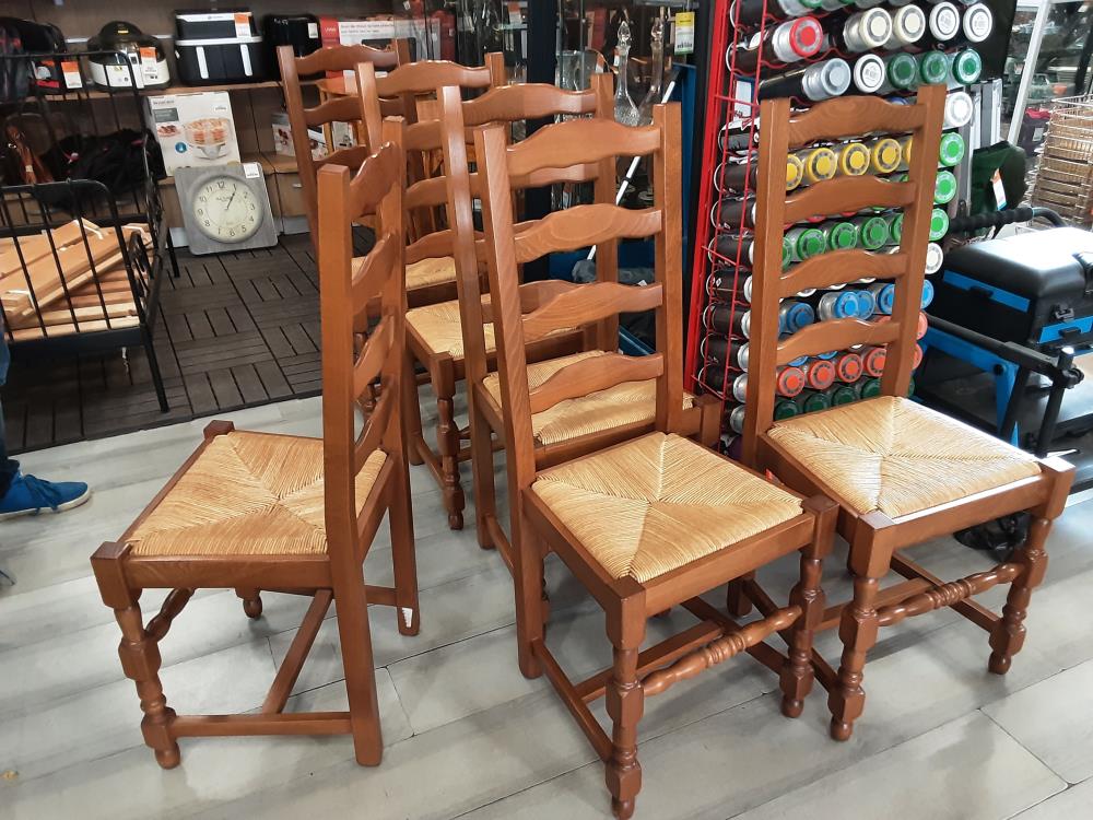 LOT DE 6 CHAISES BOIS ASSISES PAILLEES