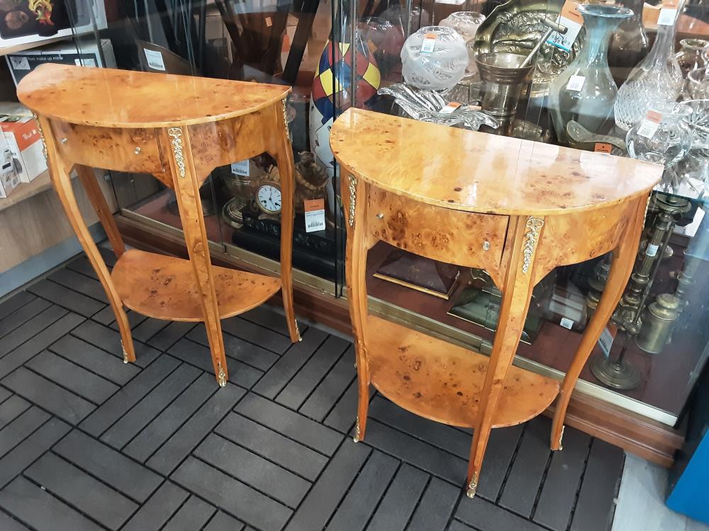 CONSOLE DEMI LUNE 1 TIROIR PLACAGE BOUS STYLE BOIS DE ROSE