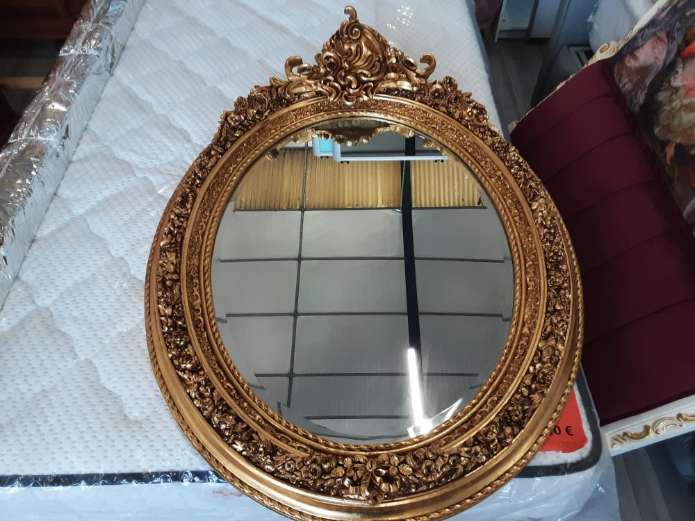 MIROIR BISEAUTE OVALE BAROQUE CADRE BOIS DORE ROCOCO