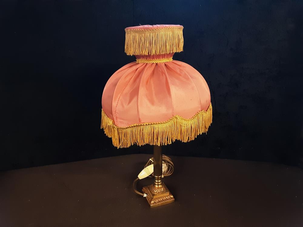 LAMPE DE CHEVET PIED BRONZE ABAT-JOUR  ROSE