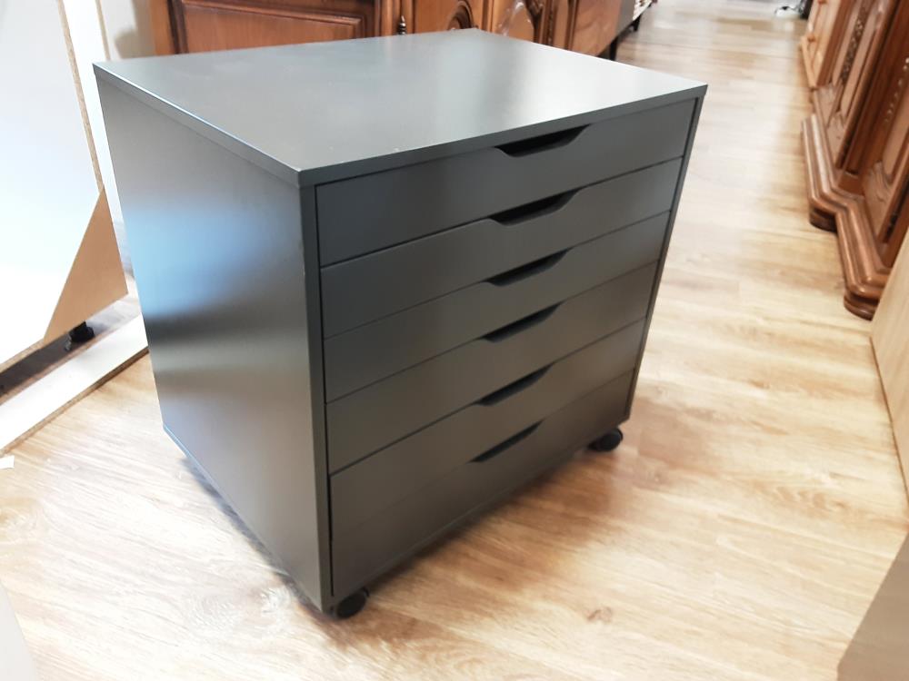 MEUBLE DE BUREAU 6 TIROIRS SUR ROULETTES GRIS FONCE