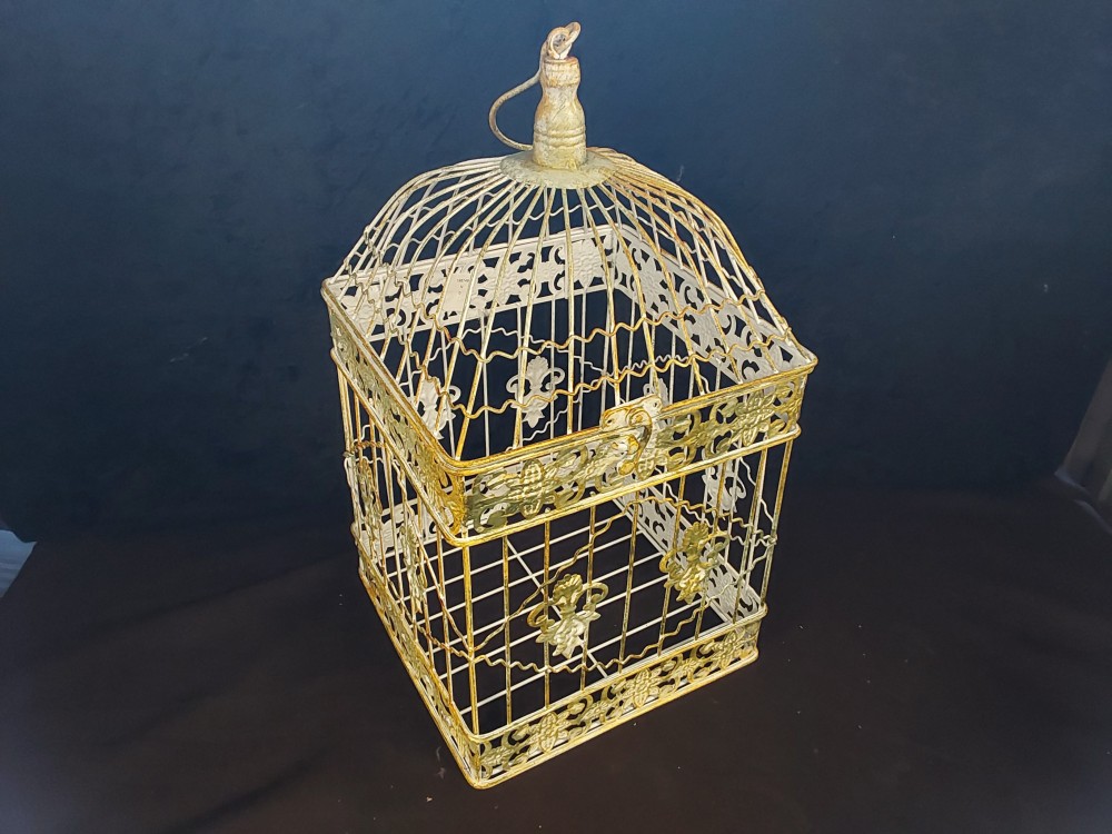 CAGE A OISEAU METAL BLANC ET VERT CARRE GM (RB-10)