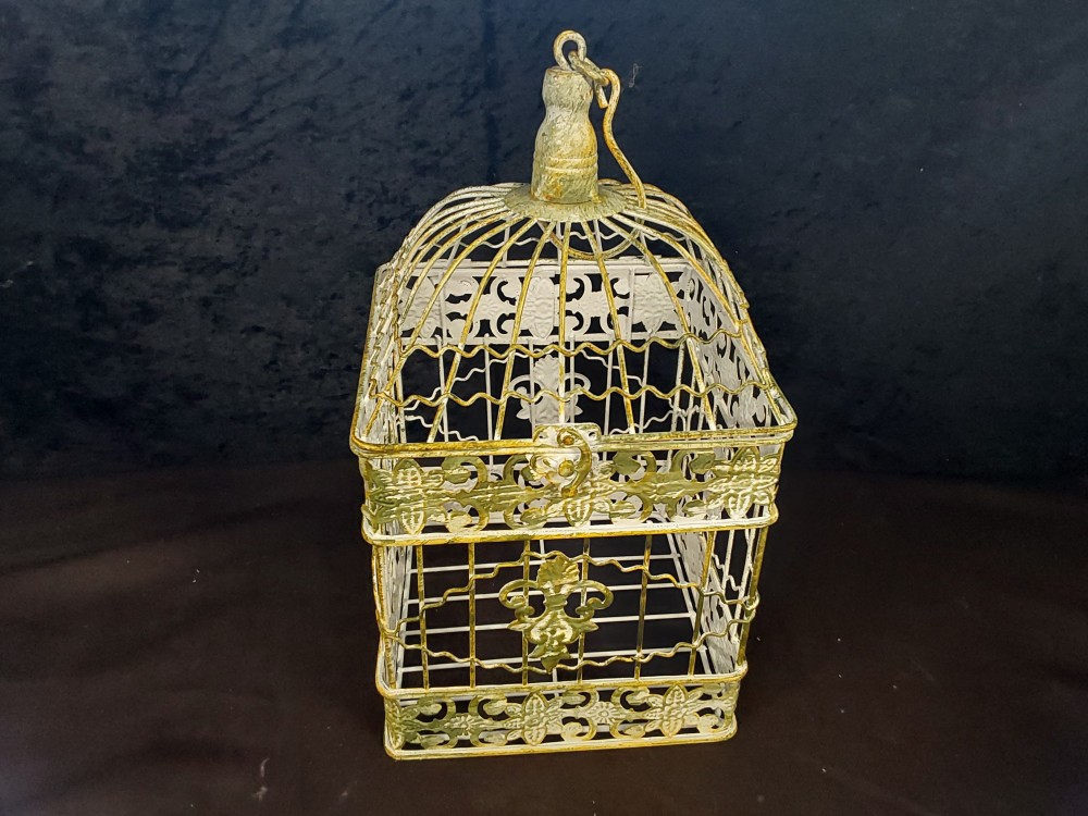 CAGE A OISEAU METAL BLANC ET VERT CARRE PM (RB-10)