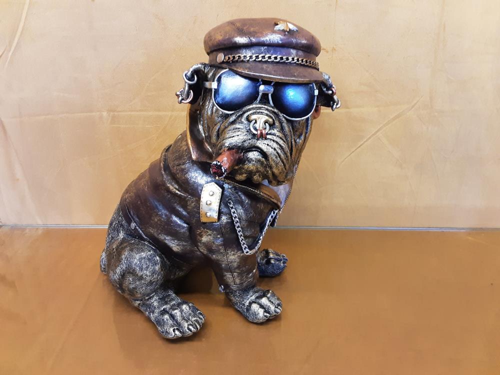 STATUE BOULEDOGUE RESINE AVIATEUR AU CIGARE (SP-53)