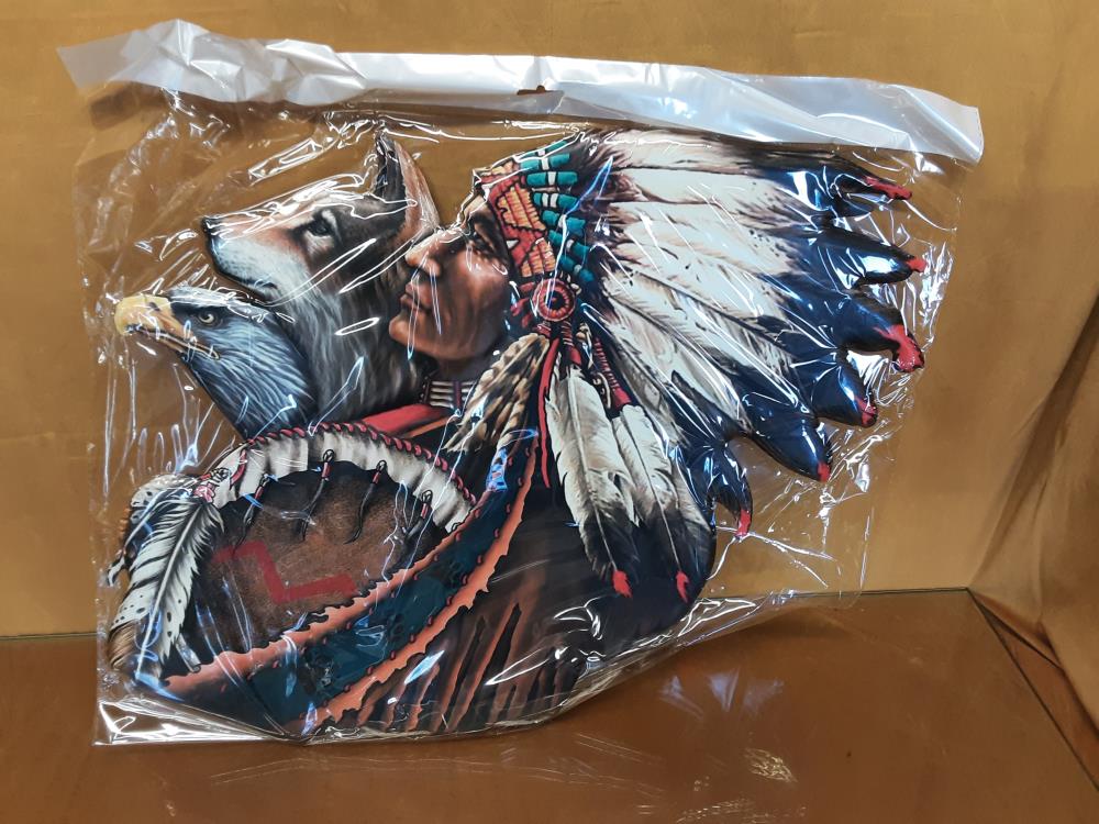 PLAQUE MÉTAL INDIEN AVEC CHIEN ET AIGLE (8PL-1397848503333)