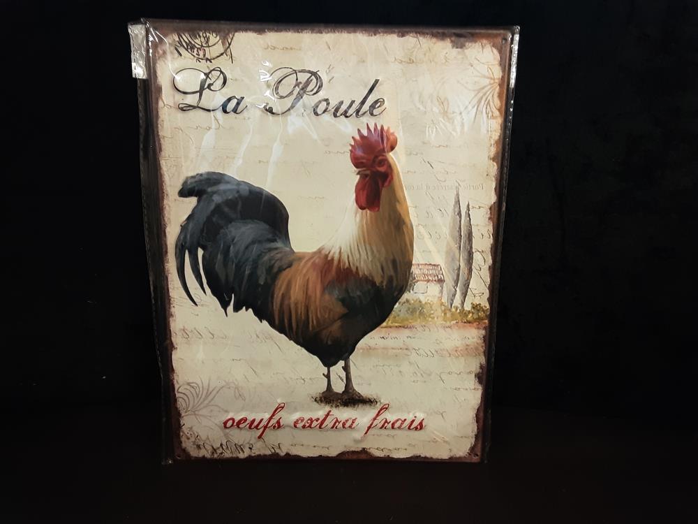 PLAQUE MÉTAL POULE RELIEF 24.5X33CM (8PL-803825332222)