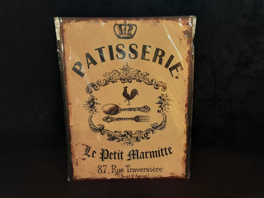 PLAQUE MÉTAL 25X33CM "PATISSERIE" (8PL-132825331111)