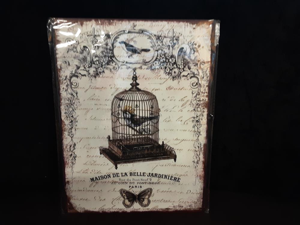 PLAQUE MÉTAL 25X33CM CAGE OISEAU (8PL-303825331111)