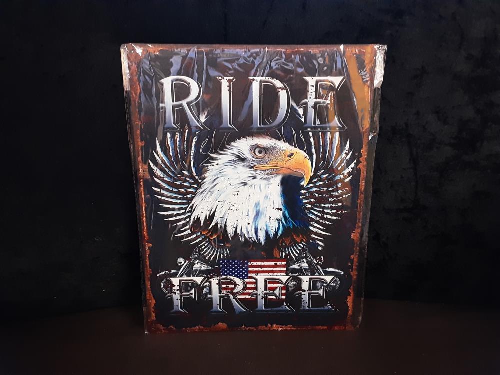 PLAQUE MÉTAL 25X33CM RIDE FREE (8PL-1009825331111)