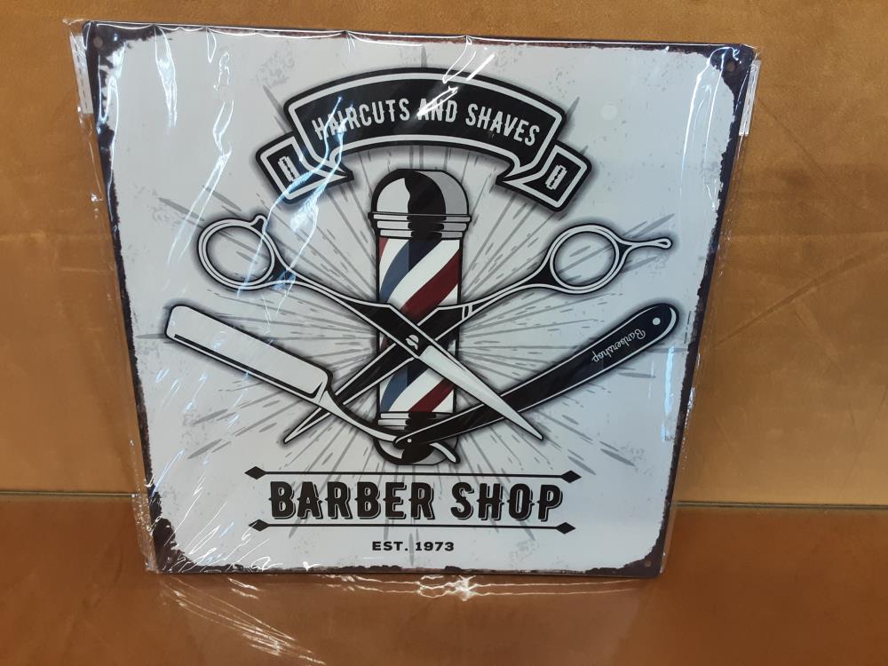 PLAQUE MÉTAL 30X30CM BARBER SHOP (8PL-1389830301111)
