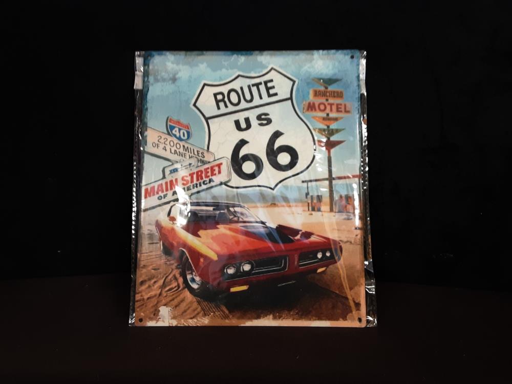 PLAQUE MÉTAL ROUTE US 66 20X25CM (8PL-1356820251111)