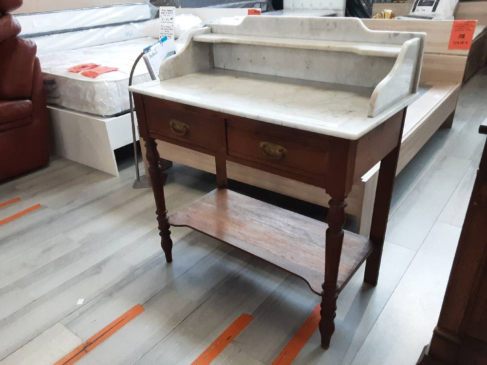 MEUBLE DE TOILETTE 2 TIROIRS PLATEAU MARBRE BLANC