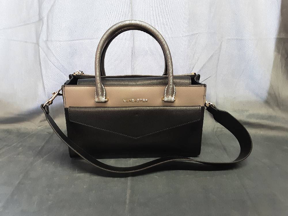 SAC A MAIN LANCASTER A BANDOULIERE NOIR ET GRIS JAMAIS UTILISE