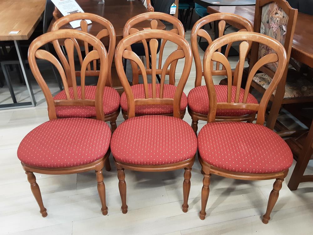 Lot De 6 Chaises Louis Philippe Tissus Rouge