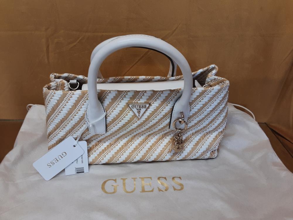 SAC A MAIN GUESS TISSU ET PAILLE ET SIMILI CUIR BLANC
