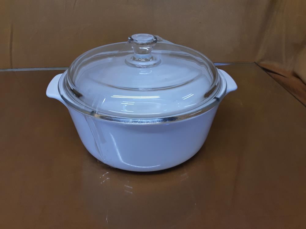 MARMITE PM CÉRAMIQUE BLANCHE + COUVERCLE VERRE DIAM.15CM 