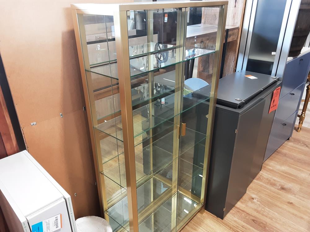 VITRINE 2 PORTES 5 ETAGERES CONTOUR LAITON FOND MIROIR