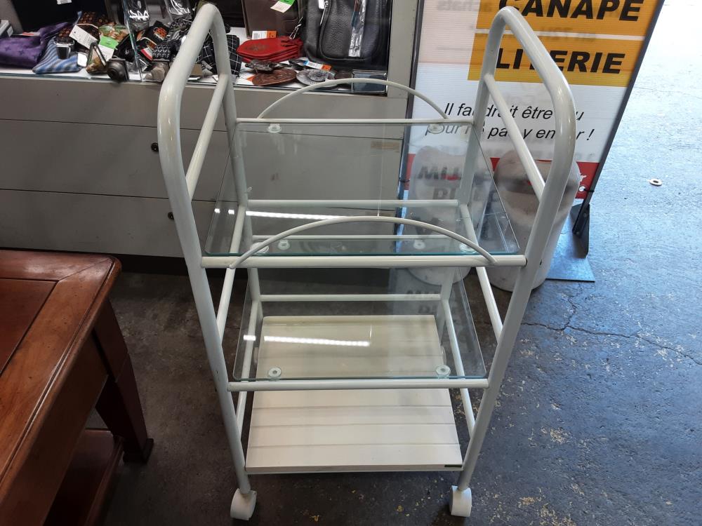 DESSERTE BLANCHE 3 PLATEAUX SUR ROULETTE