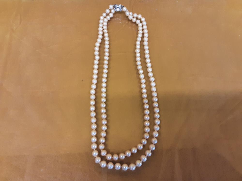 COLLIER DOUBLE PERLES FERMOIR ARGENT