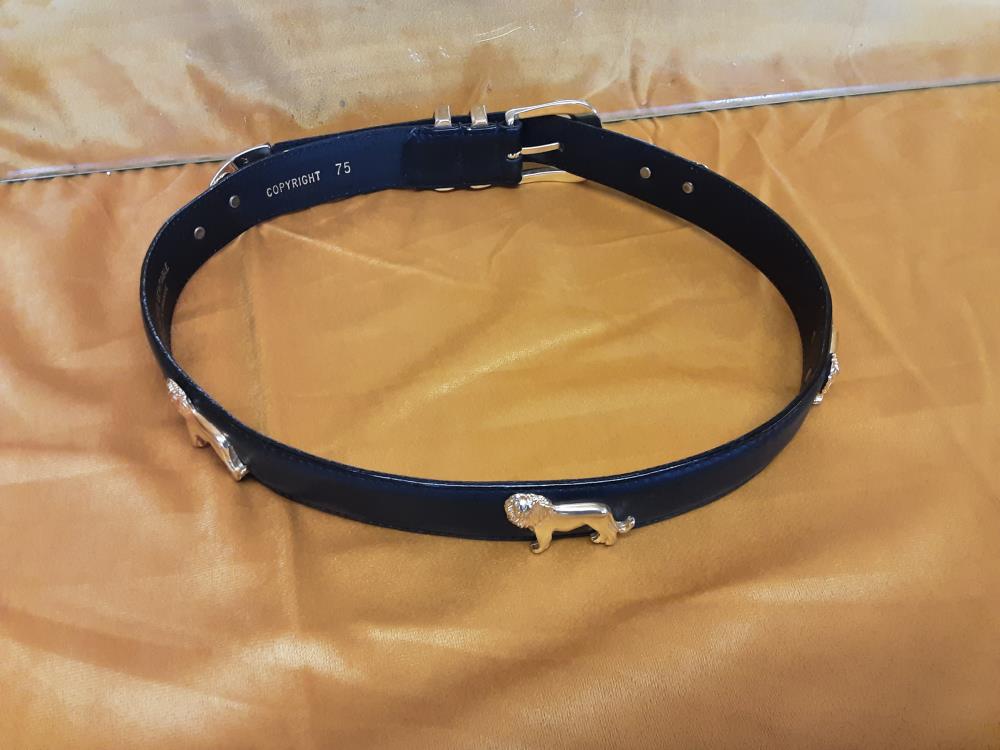 CEINTURE CUIR RICHARD CAMPEL NOIR LIONS DORÉS