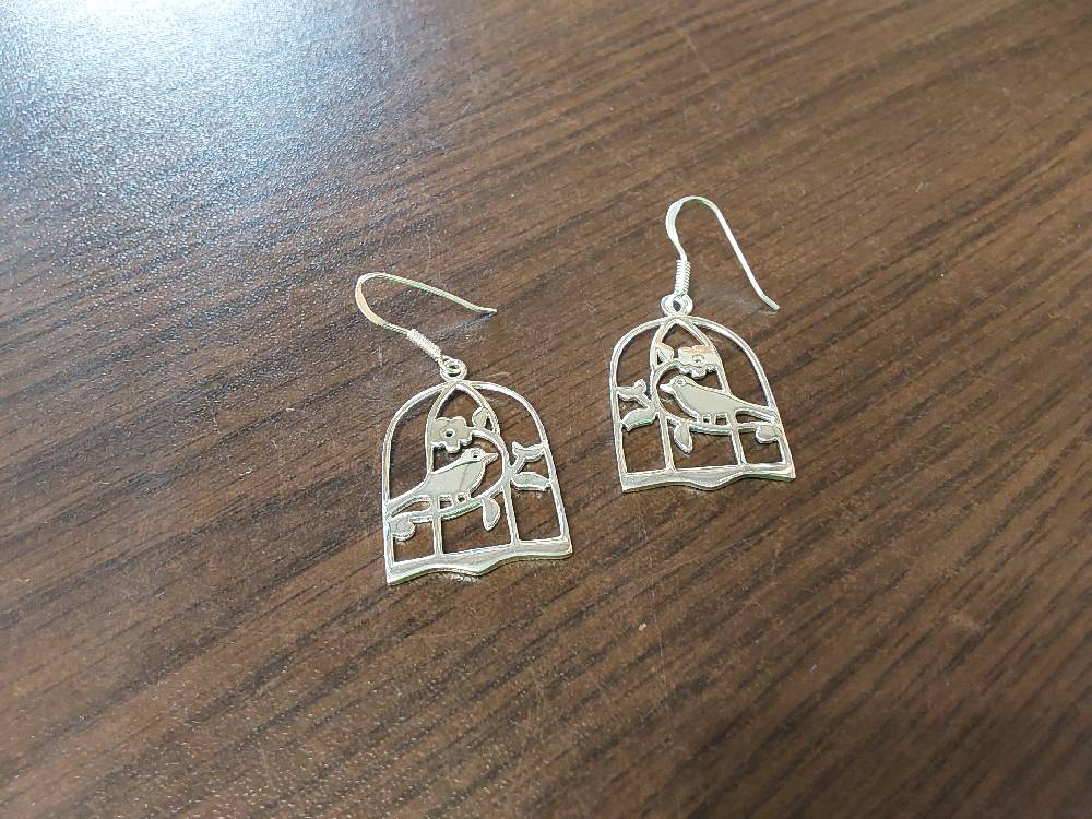 BOUCLES D'OREILLES OISEAU CAGE FANTAISIE