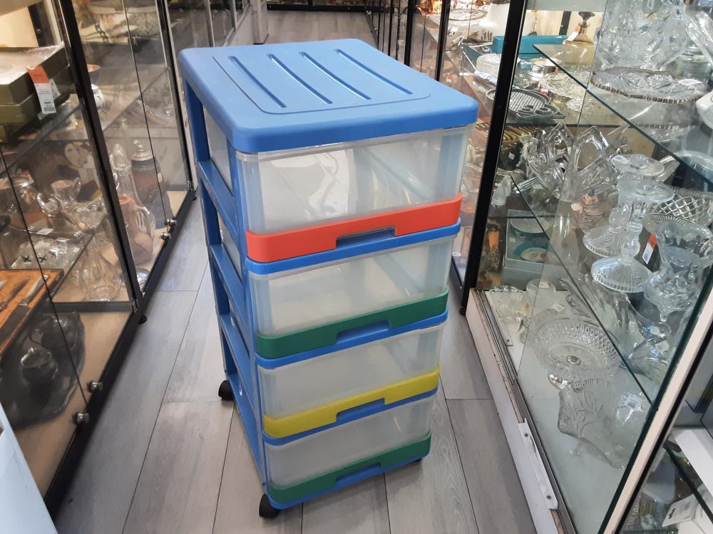 RANGEMENT 4 TIROIRS PLASTIQUE COLORE SUR ROULETTES