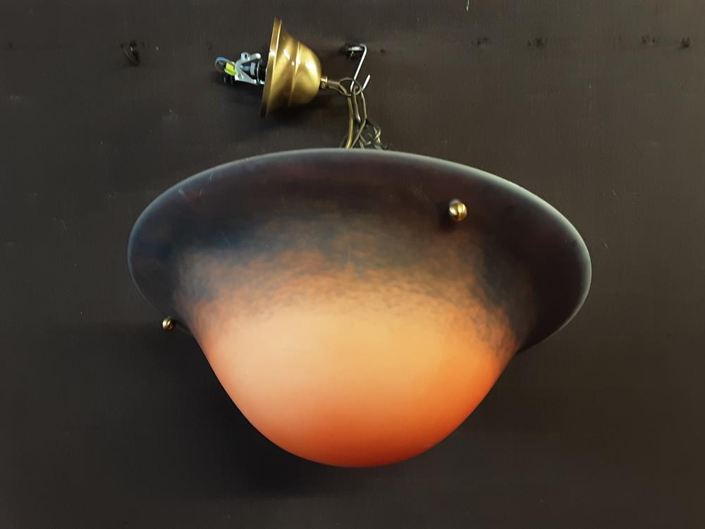 LUSTRE VERRE SOUFFLE BLEU ET OANGRE SIGNE VIANNE DIAM. 35CM