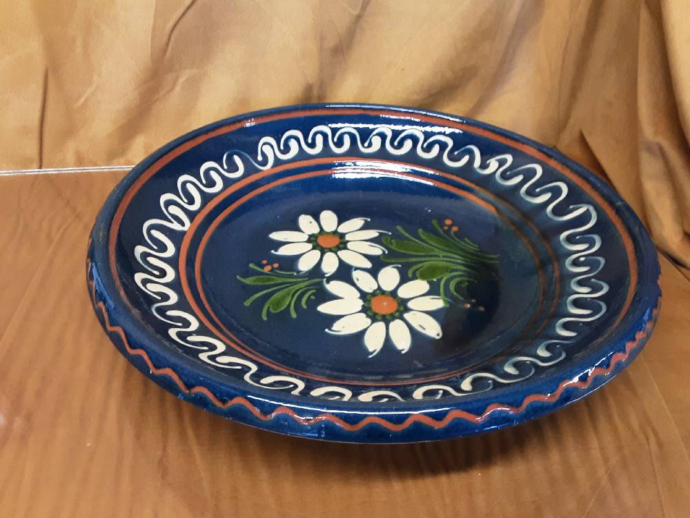 PLAT TERRE CUITE BLEU FLEURS MARGUERITE