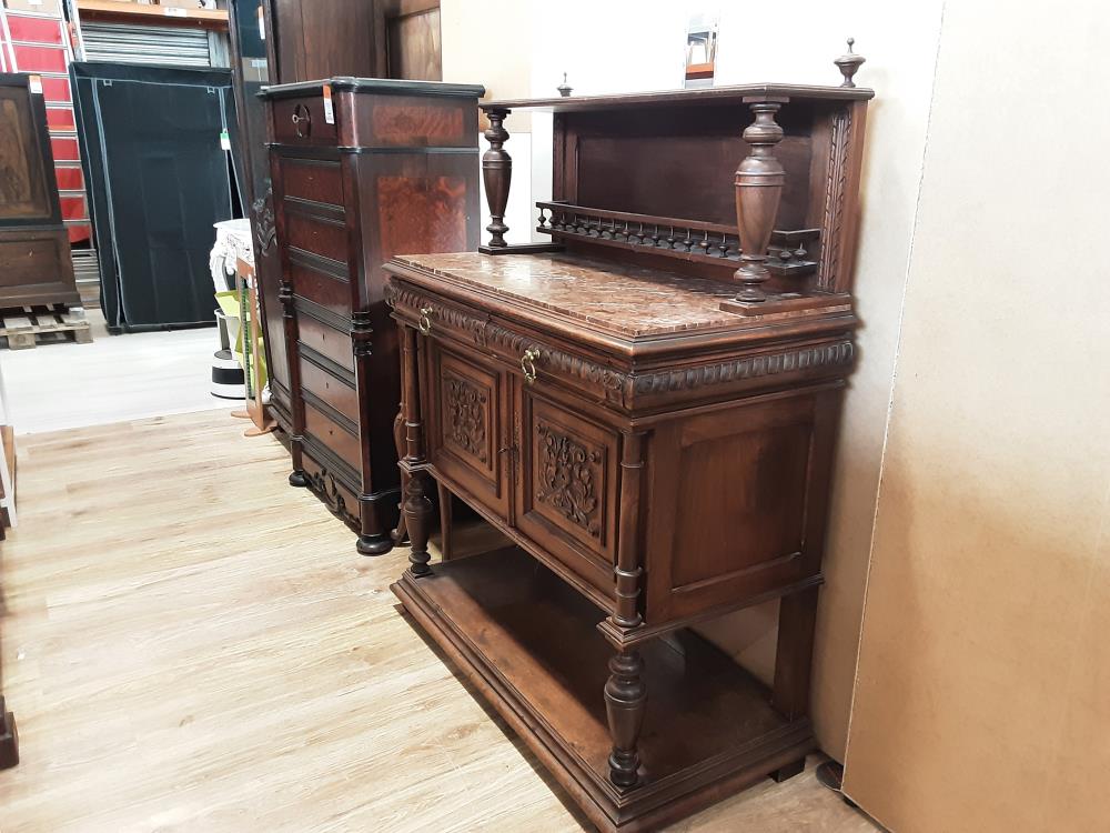 DESSERTE PLATEAU MARBRE  2 PORTES 2 TIROIRS STYLE HENRI II