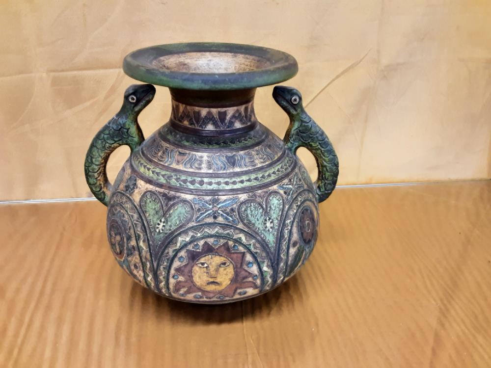 VASE 2 ANSES LÉZARDS SIGNÉ MONTOPOLI ARNO H.25CM