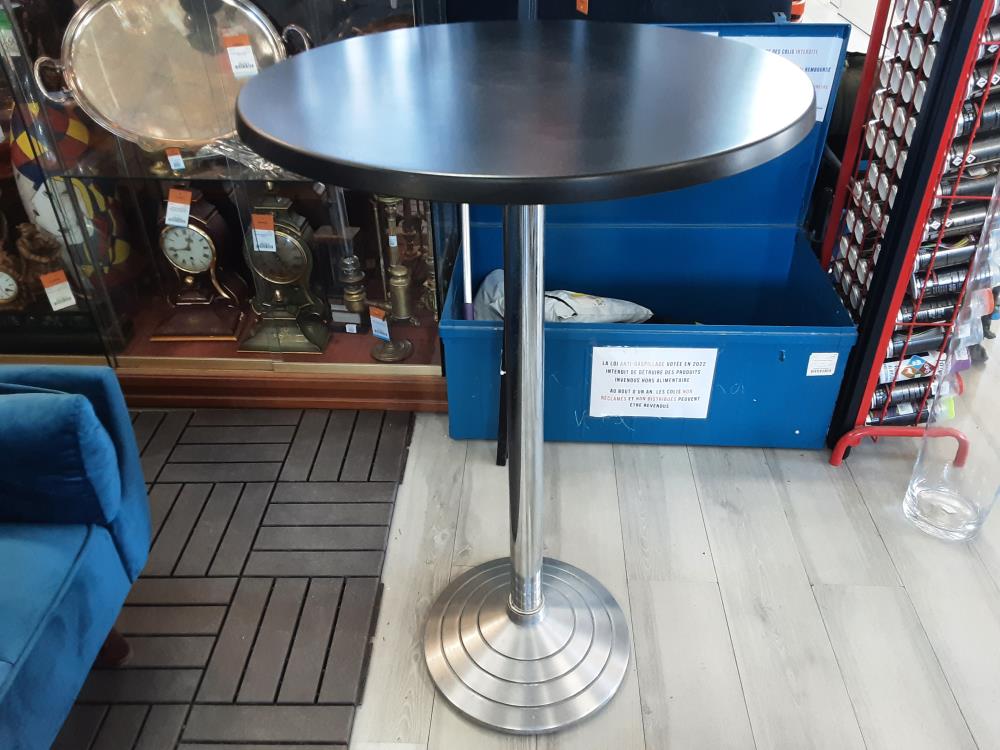 Table Mange Debout Pied Metal Plateau Noir Diam.69Cm