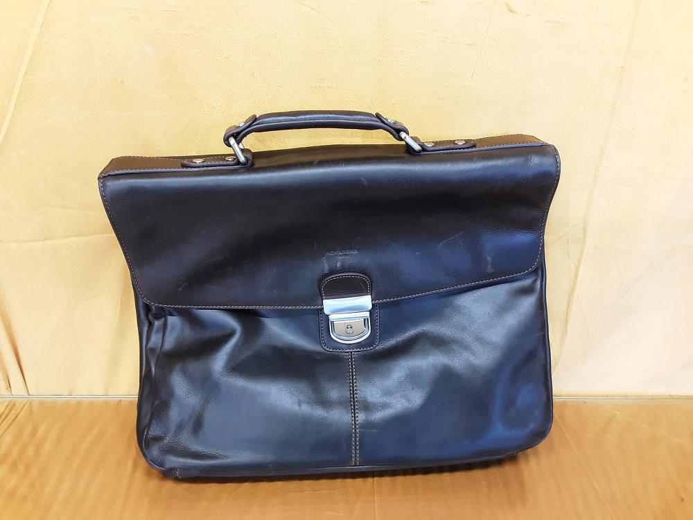 Sacoche Cartable En Cuir Brun A Bandoulière Hexagona