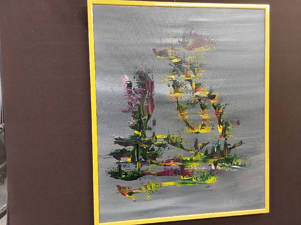 TABLEAU CADRE JAUNE MOTIF ABSTRAIT COLORE SIGNE HIRTZLIN