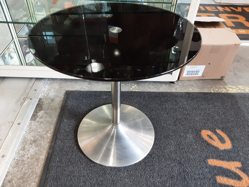 Table Ronde Pied Chrome Plateau Verre Noir