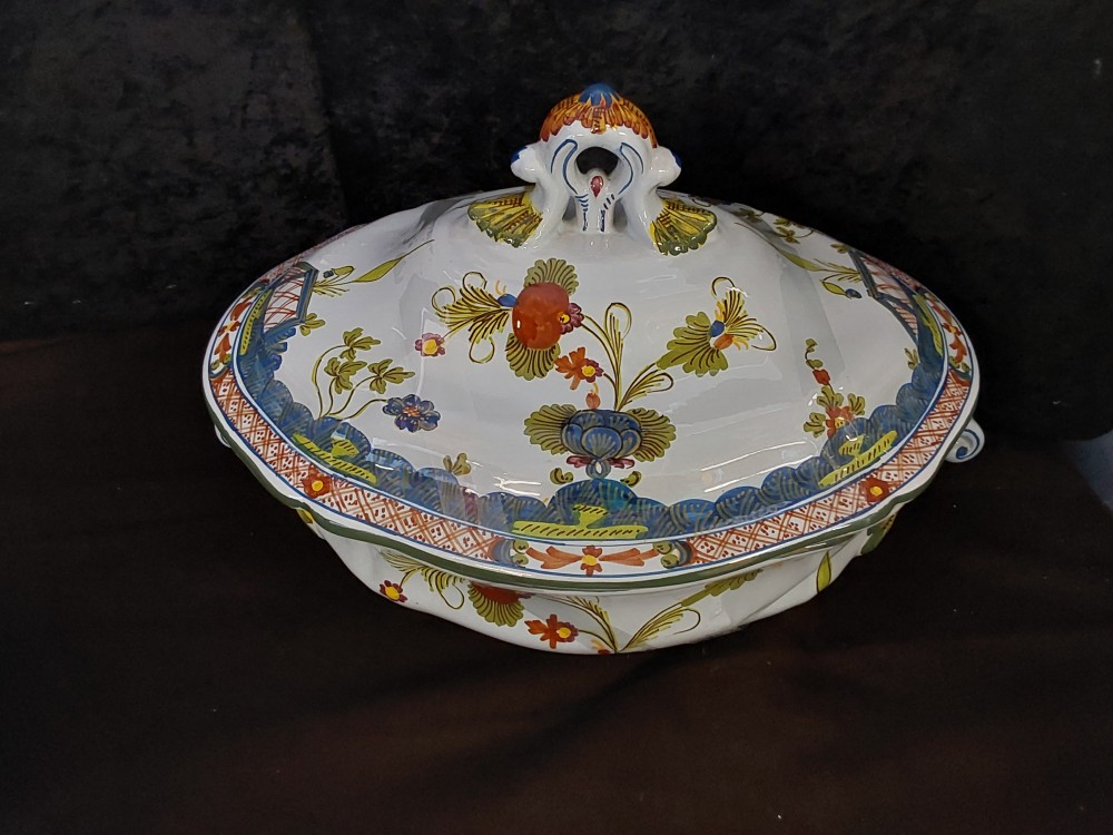 Soupiere Bleue Ciel Faience Molarte Motifs Fleurs