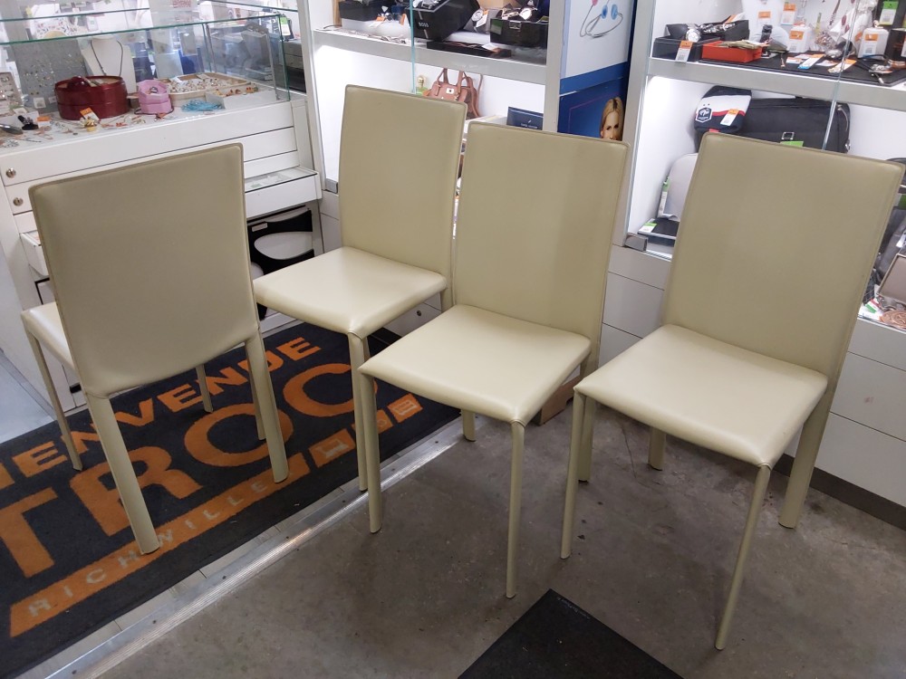 LOT DE 4 CHAISES CUIR BEIGE