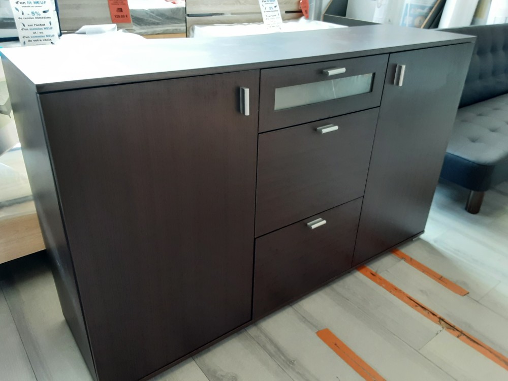 BUFFET BAS COLORIS WENGE 2 PORTES 3 TIROIRS