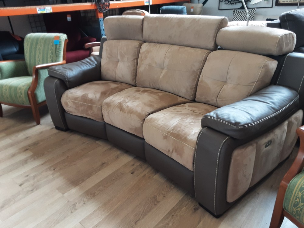 Canape 3 Places Dont 2 Relax Electrique Coloris Brun 2 Tons