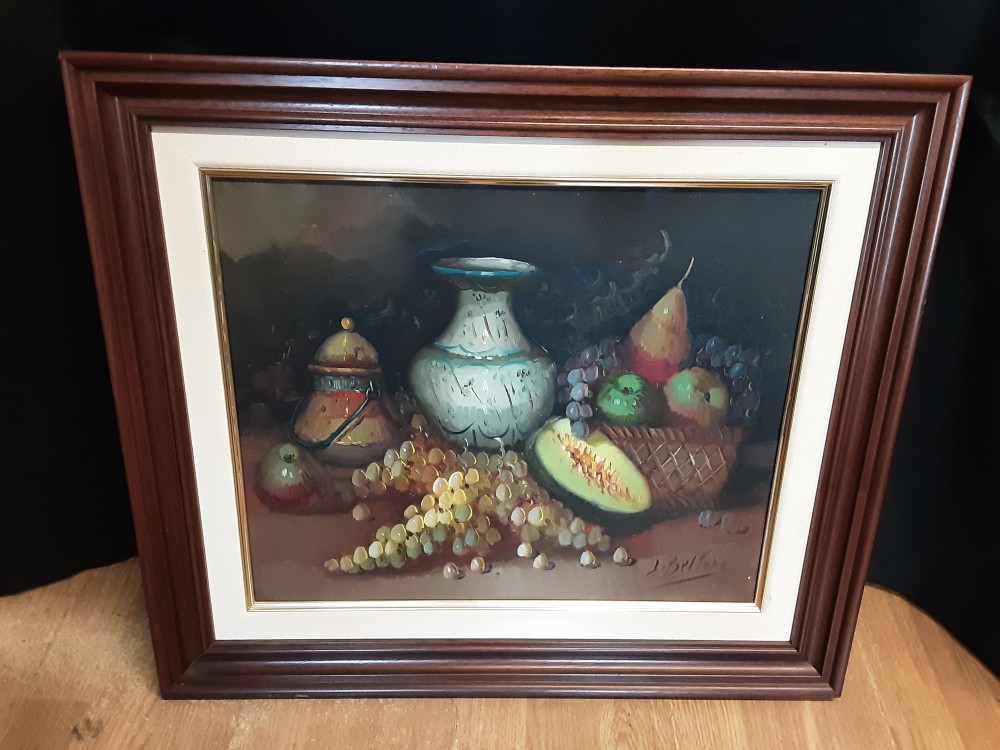 TABLEAU NATURE MORTE SIGNEE CADRE BOIS 