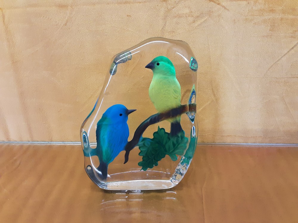 DECO EN VERRE A POSER MOTIF OISEAUX HAUT 16CM