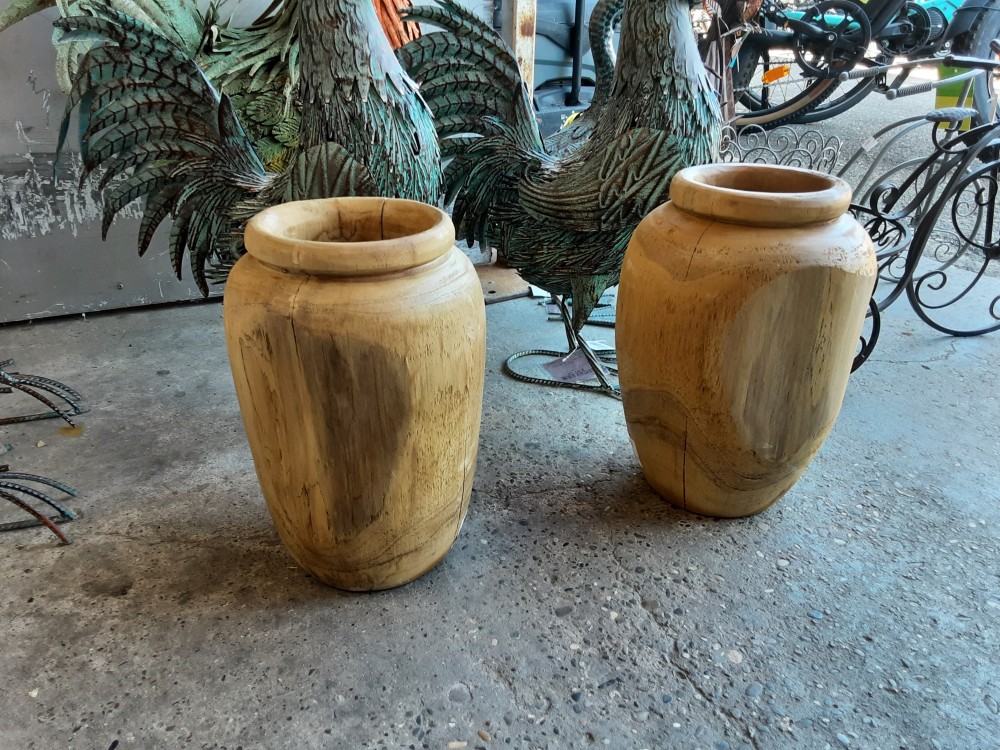 VASE EN TECK CLAIR DIAM.20CM HAUT 30CM