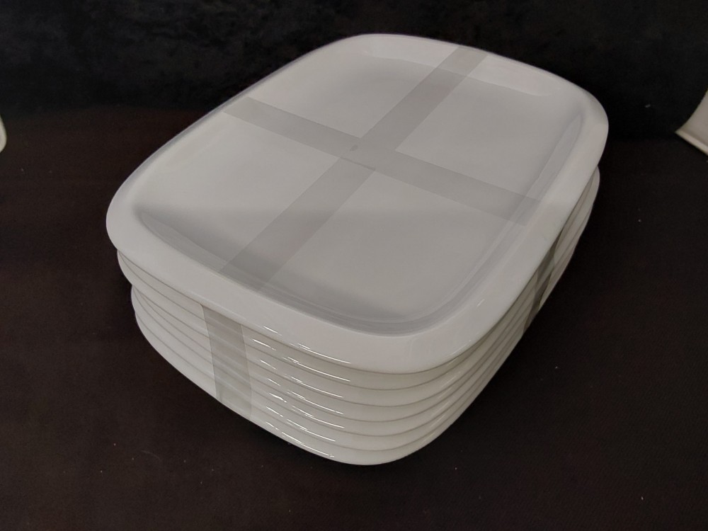 LOT DE 7 ASSIETTES RECTANGULAIRES MM PORCELAINE BLANCHE 