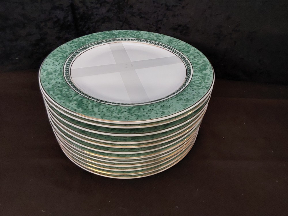 LOT DE 12 ASSIETTES À DESSERT BORDURES VERTES 