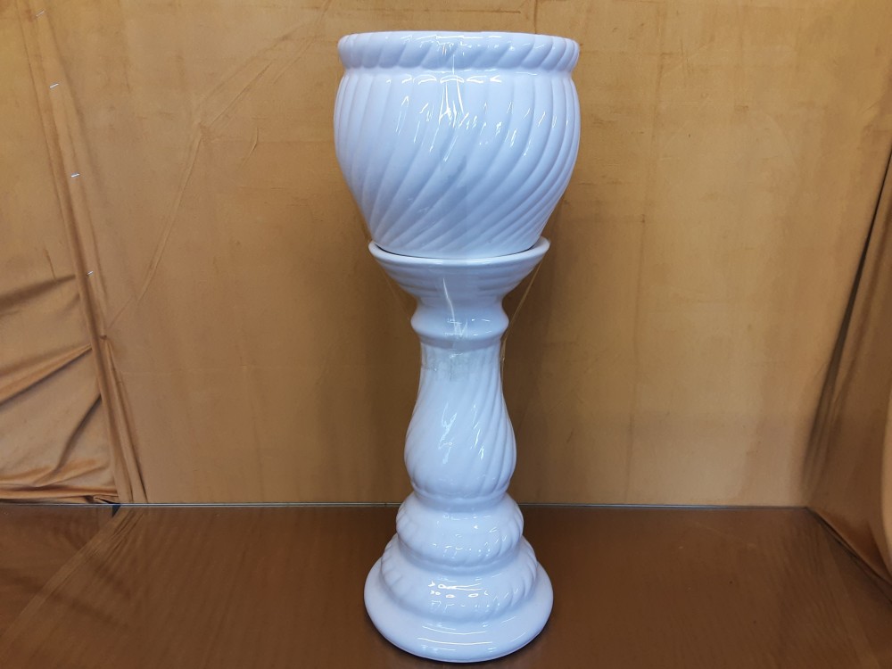 CACHE POT +COLONNE EN CERAMIQUE BLANC